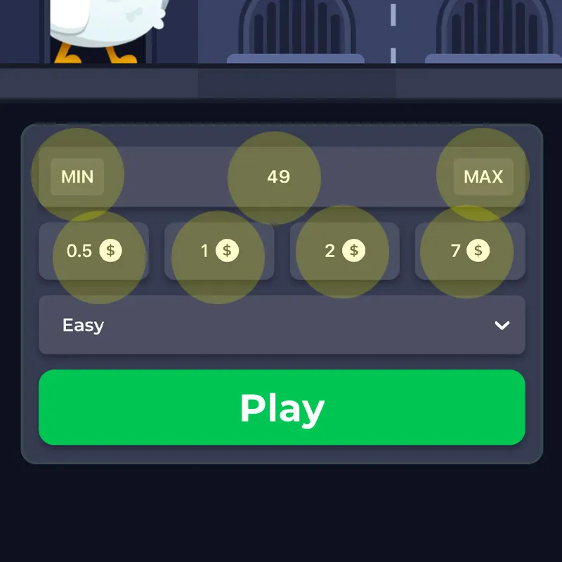 First step is to choose bet size