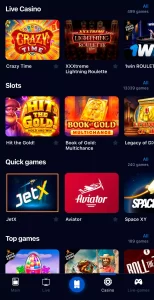 Screenshot of the casino section